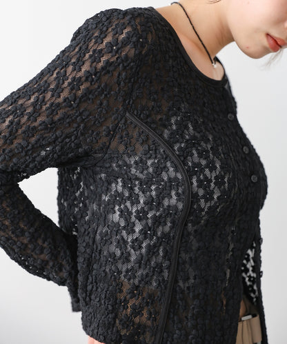 カットジャガードフラワーカーディガン