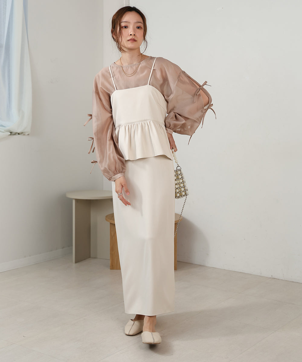 SLEEVE RIBBON SHEER BLOUSE
