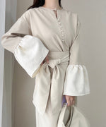 SLEEVE FLARE JACQUARD BLOUSE