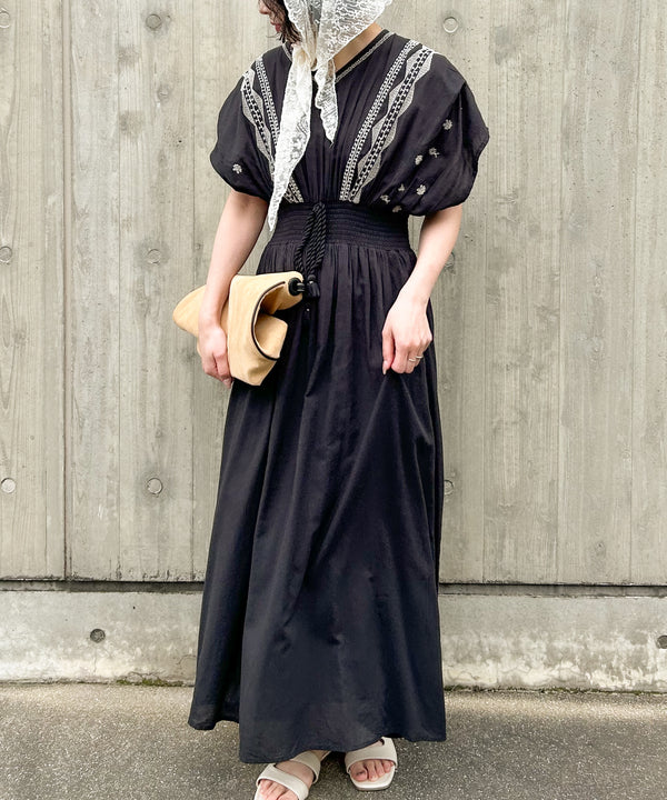 【S・Mサイズ展開】フロント刺繍ウエストシャーリングワンピース