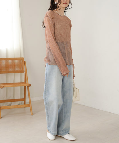 LAME PLEATED SHEER TOPS