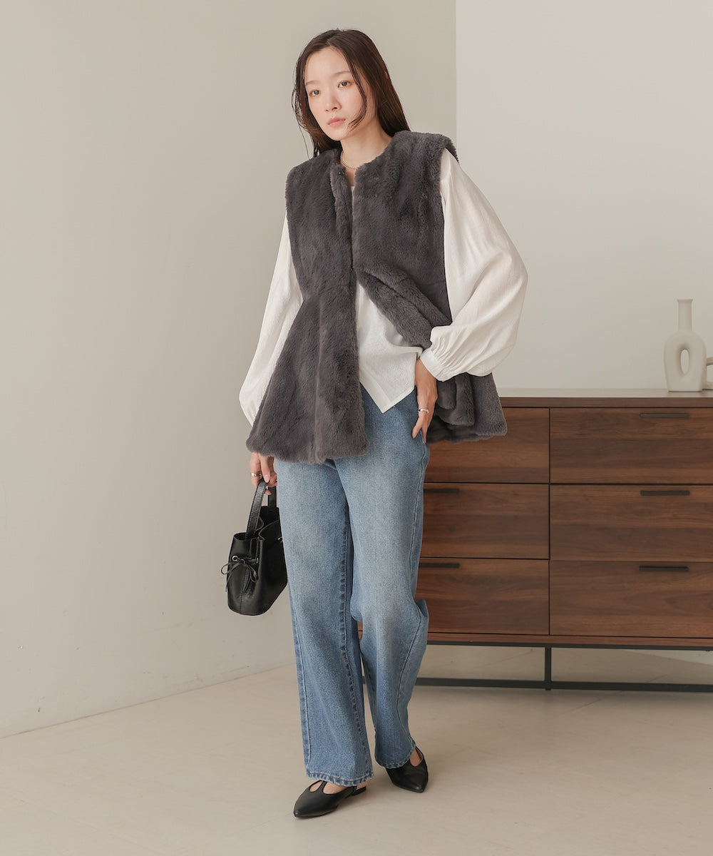 rabbit style peplum eco fur vest