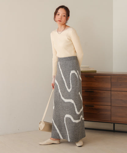 ［Knit1000円off］line jacquard knit skirt