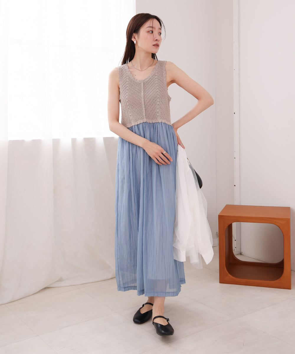 【S・M・Lサイズ展開】クロシェコンビキャミワンピース