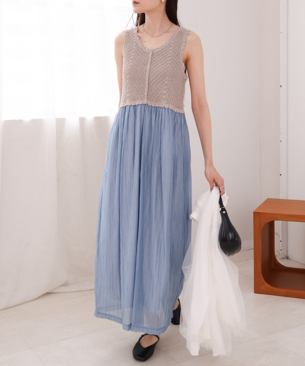 【S・M・Lサイズ展開】クロシェコンビキャミワンピース