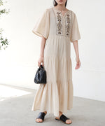 【S・Mサイズ展開】袖フレア－ティアード刺繍ワンピース