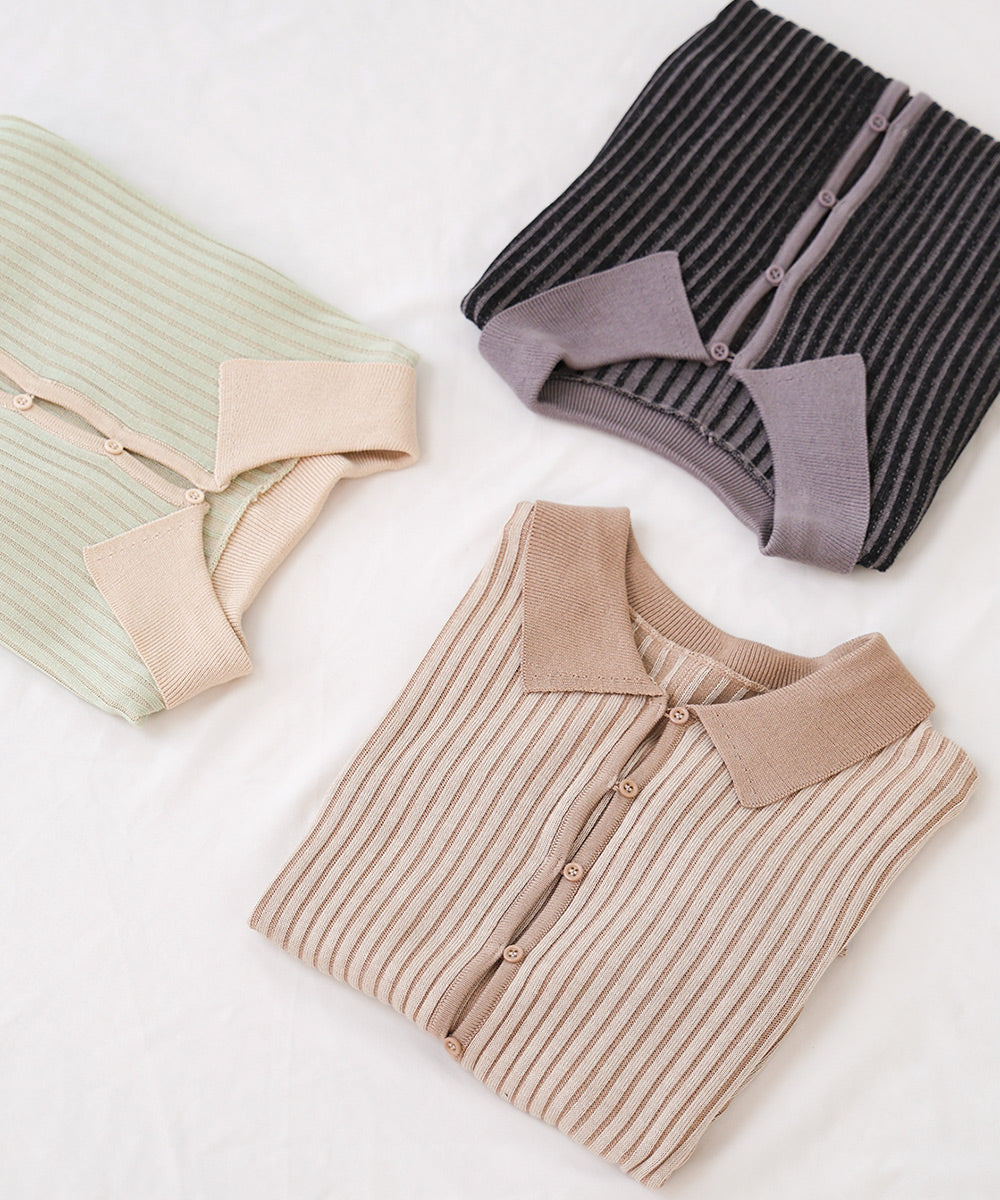 衿付き配色ニット