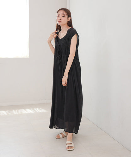 【S・Mサイズ展開】Ｖネックギャザーリボンワンピース