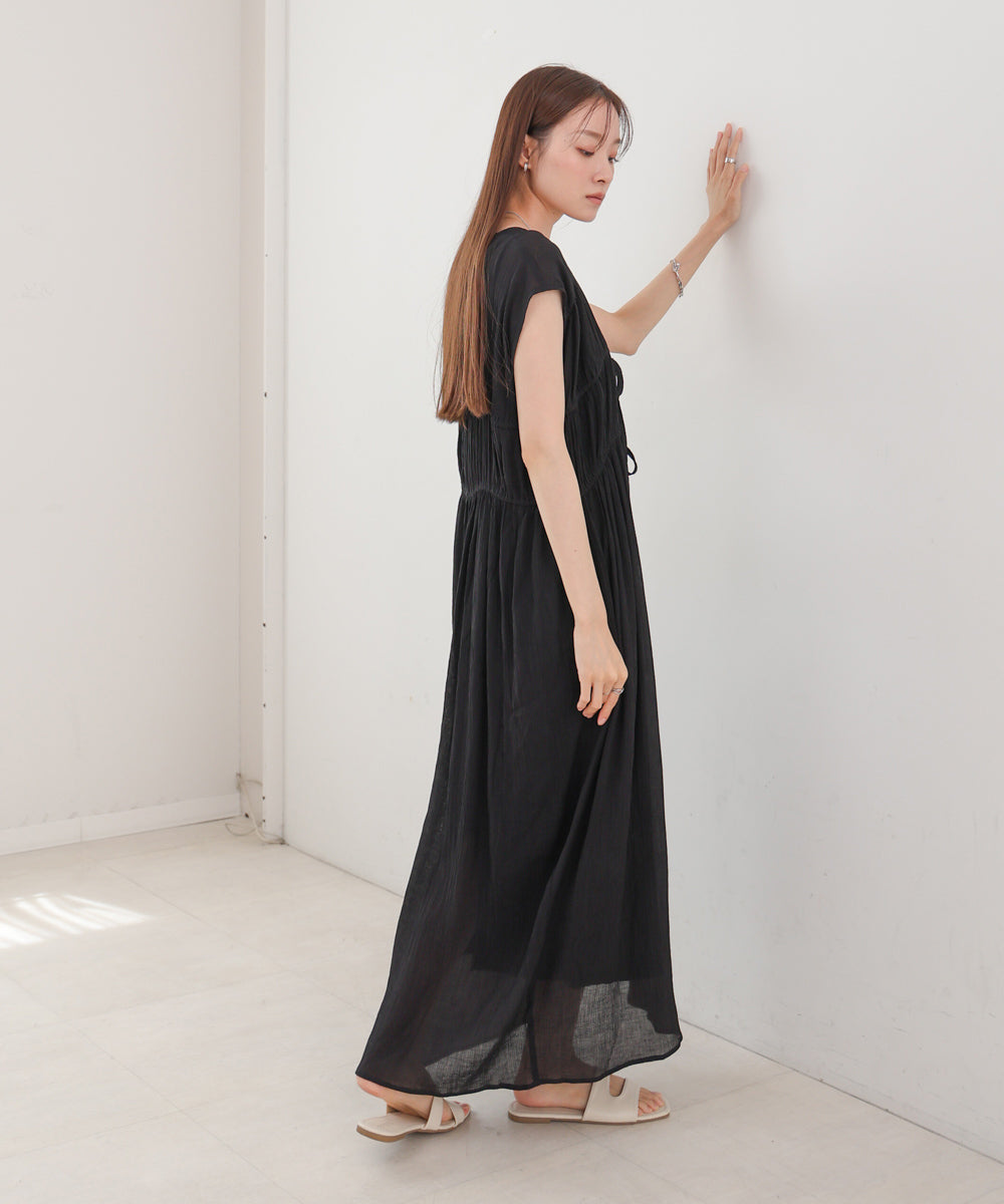 【S・Mサイズ展開】Ｖネックギャザーリボンワンピース