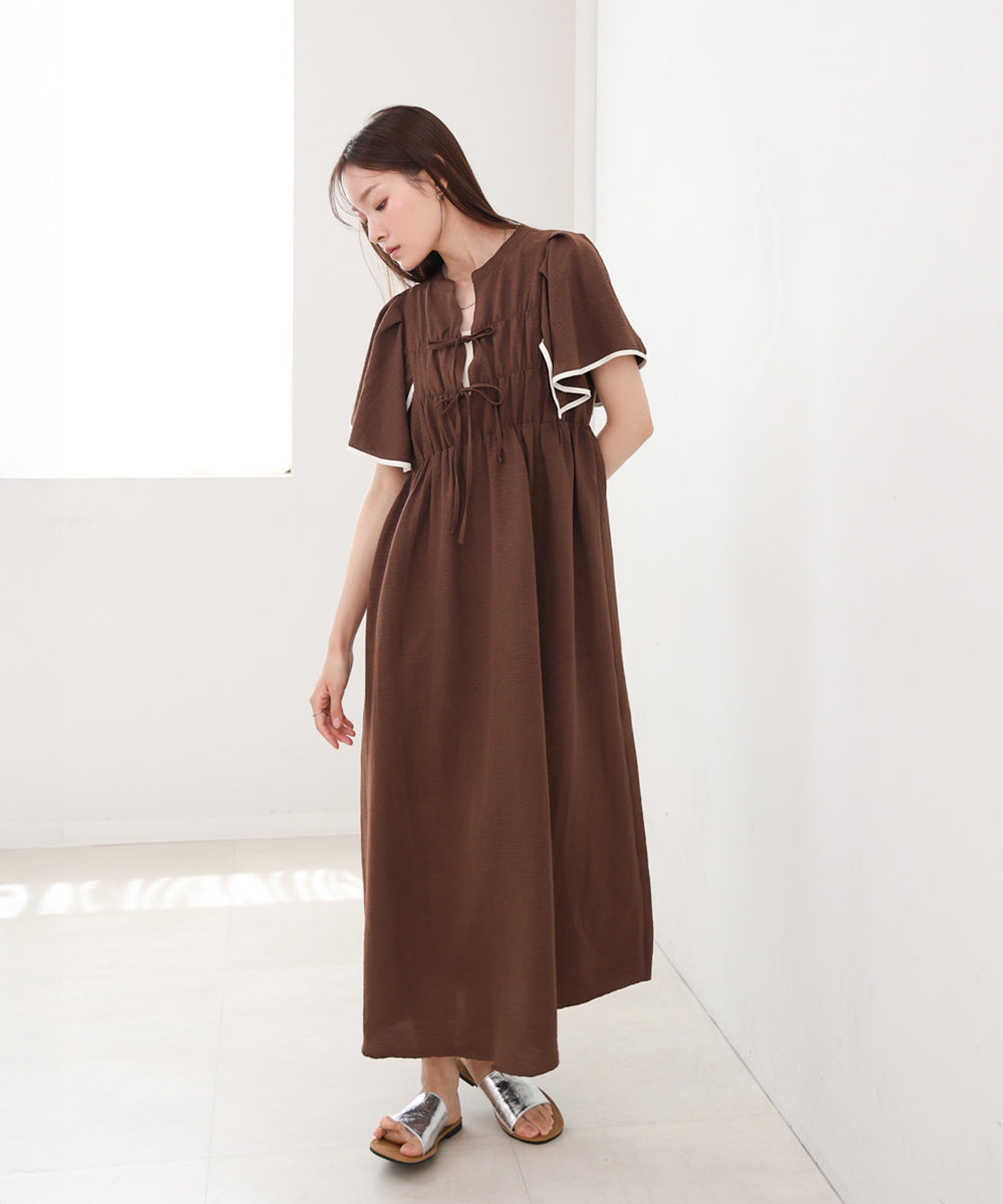 【S・Mサイズ展開】配色パイピングスクエアスリーブワンピース