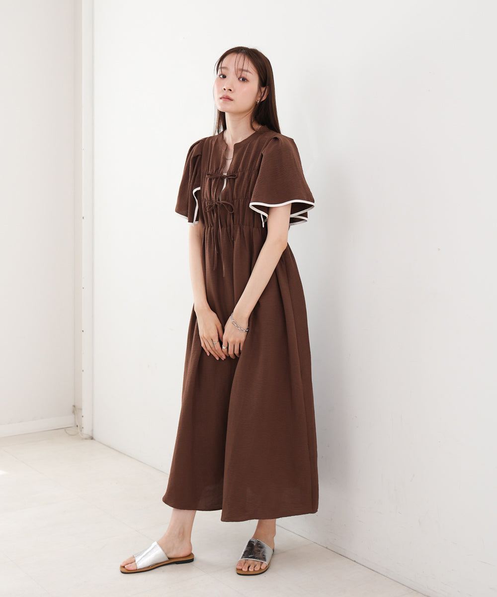 【S・Mサイズ展開】配色パイピングスクエアスリーブワンピース