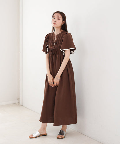 【S・Mサイズ展開】配色パイピングスクエアスリーブワンピース