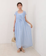 【S・Mサイズ展開】Ｖネックギャザーリボンワンピース