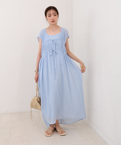 【S・Mサイズ展開】Ｖネックギャザーリボンワンピース