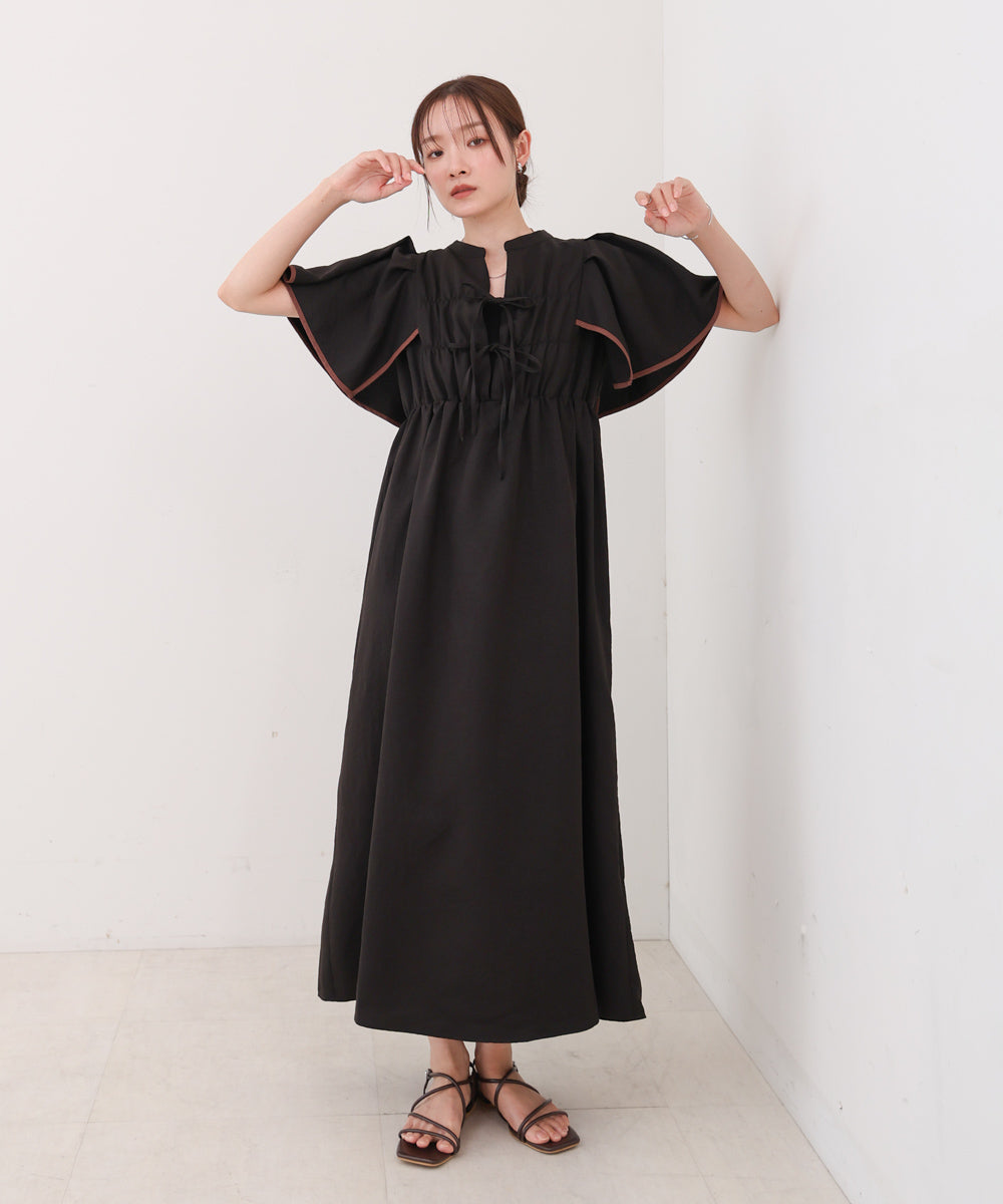 【S・Mサイズ展開】配色パイピングスクエアスリーブワンピース