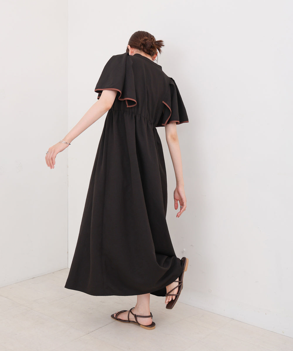 【S・Mサイズ展開】配色パイピングスクエアスリーブワンピース