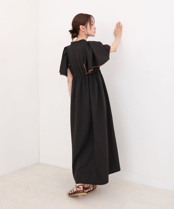 【S・Mサイズ展開】配色パイピングスクエアスリーブワンピース