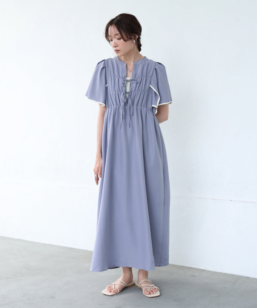 【S・Mサイズ展開】配色パイピングスクエアスリーブワンピース