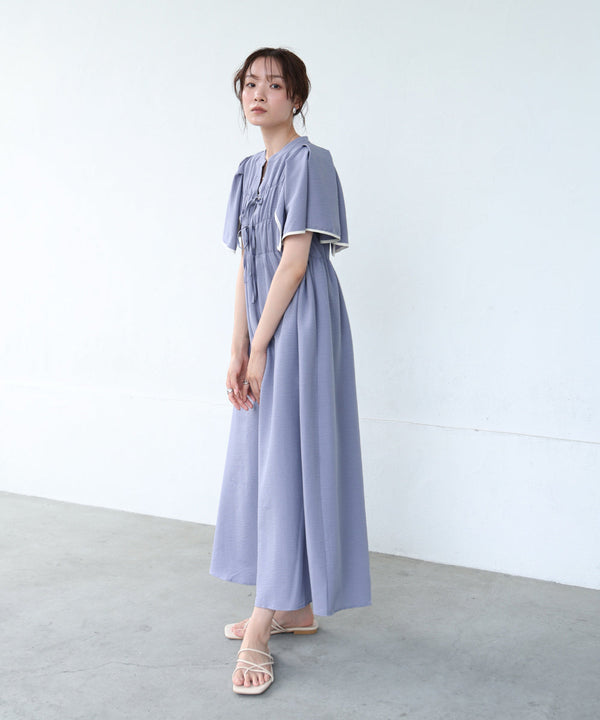 【S・Mサイズ展開】配色パイピングスクエアスリーブワンピース