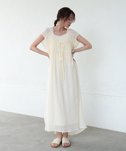 【S・Mサイズ展開】Ｖネックギャザーリボンワンピース