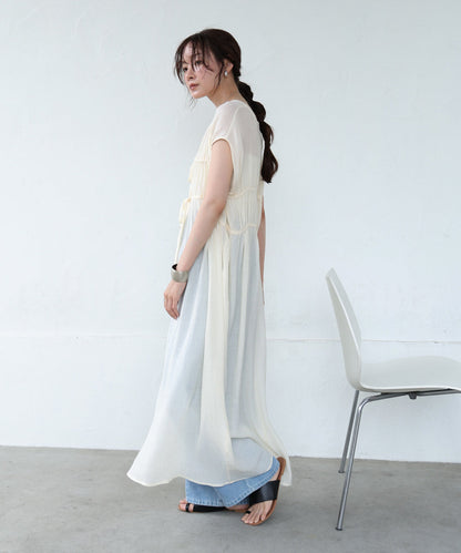 【S・Mサイズ展開】Ｖネックギャザーリボンワンピース