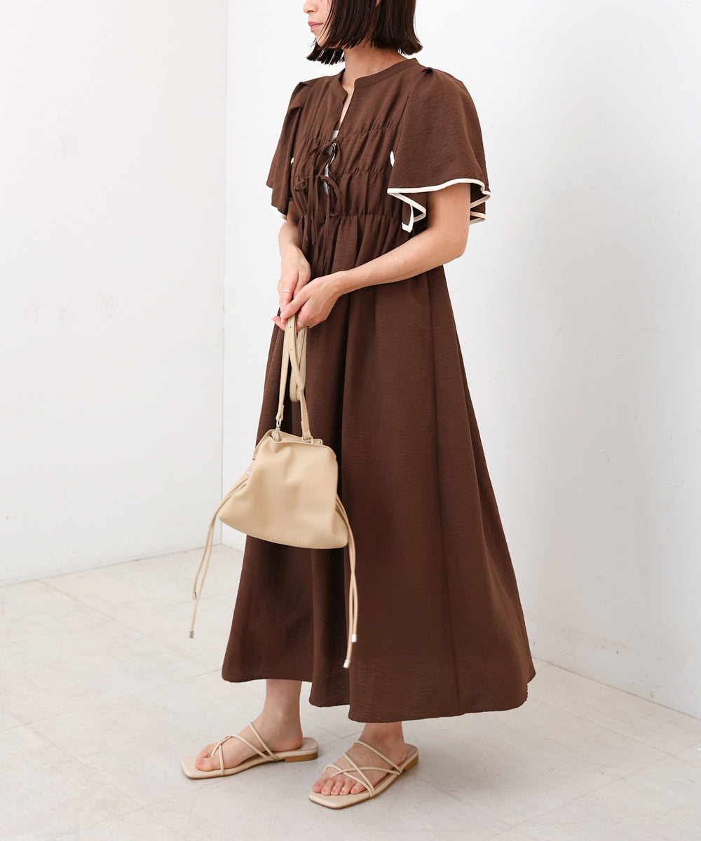 【S・Mサイズ展開】配色パイピングスクエアスリーブワンピース