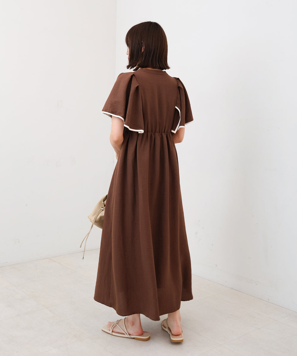 【S・Mサイズ展開】配色パイピングスクエアスリーブワンピース