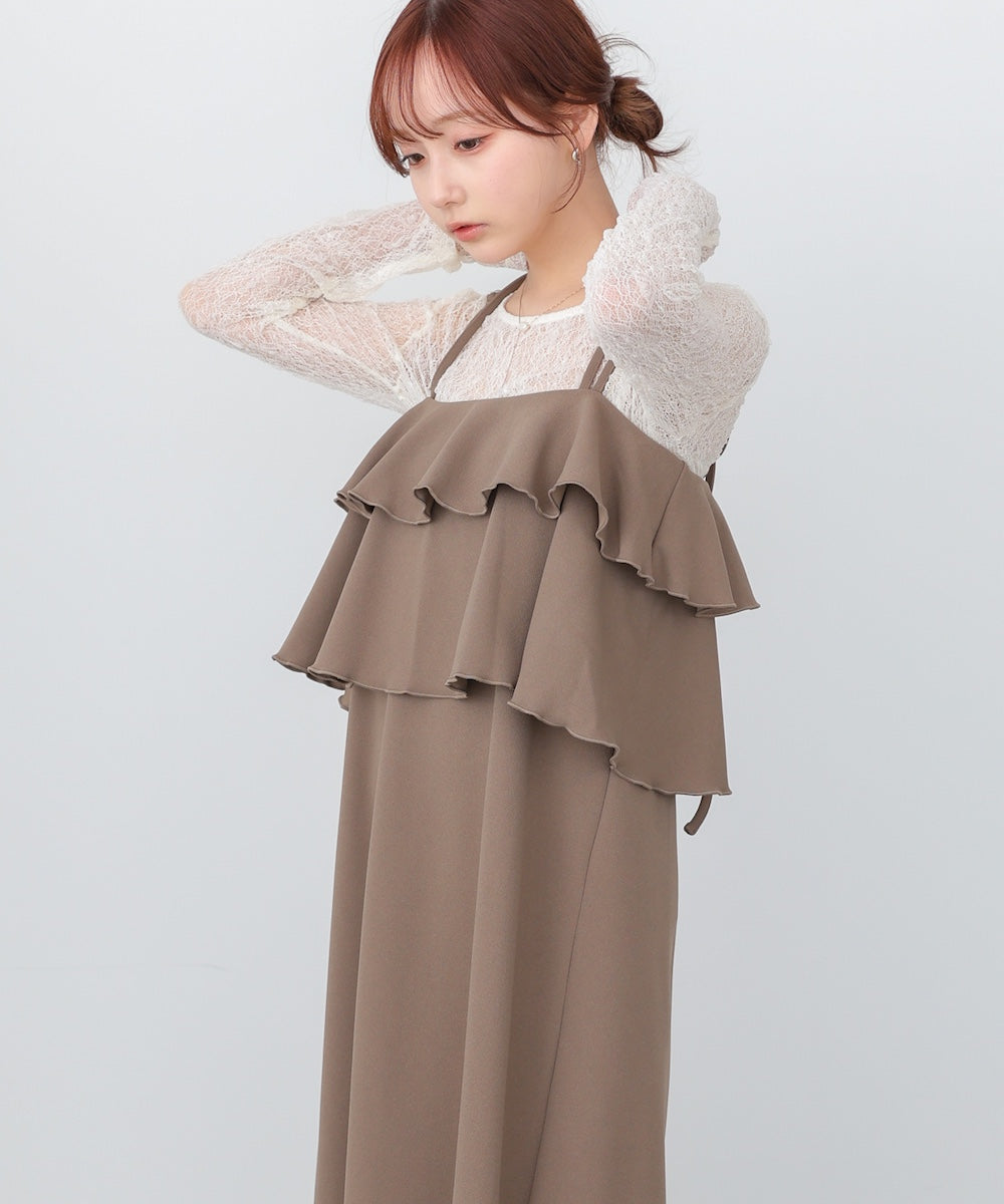 【選べるサイズ/イージーケア】ティアードキャミワンピース【イージージョーゼットシリーズ】