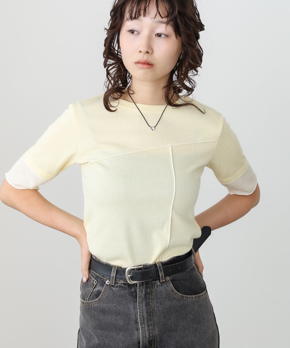 袖切り替えメローリブカットソー