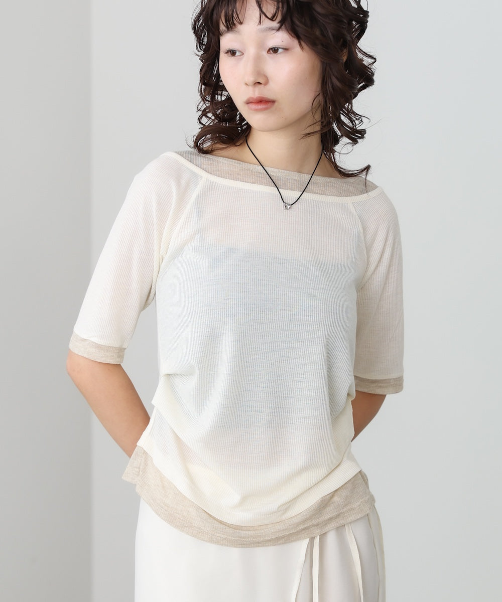 レイヤードオフショル風カットトップス