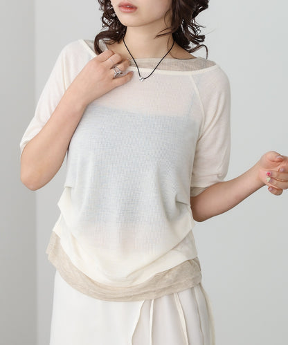 レイヤードオフショル風カットトップス
