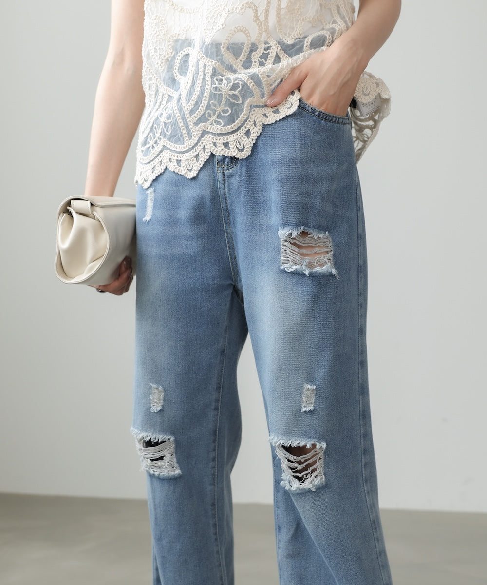 ストレートダメージデニムパンツ