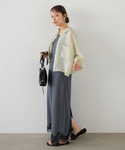 【夏のコーデセットC】裾レース付きキャミワンピース＆シアーショートシャツブラウス SET