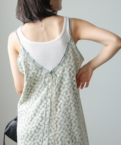 【ワンピース人気NO.1】刺繍フラワーキャミワンピース