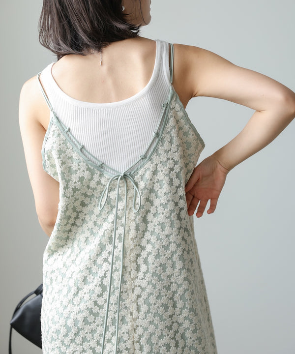 【ワンピース人気NO.1】刺繍フラワーキャミワンピース