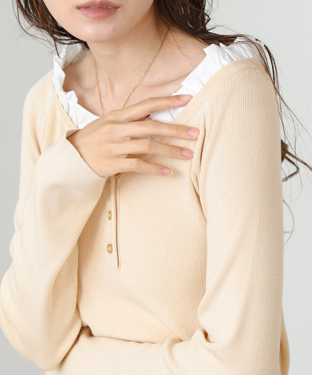 衿フリルニットトップス