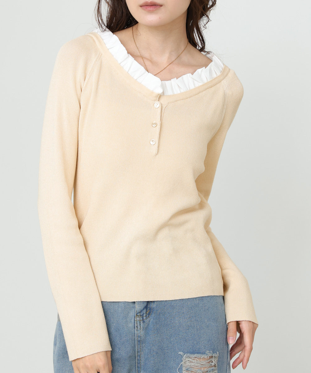 衿フリルニットトップス