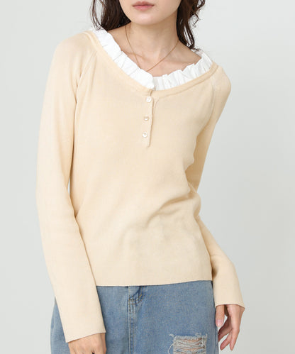 衿フリルニットトップス