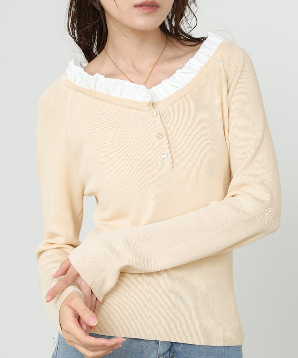 衿フリルニットトップス