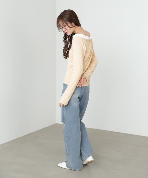 衿フリルニットトップス