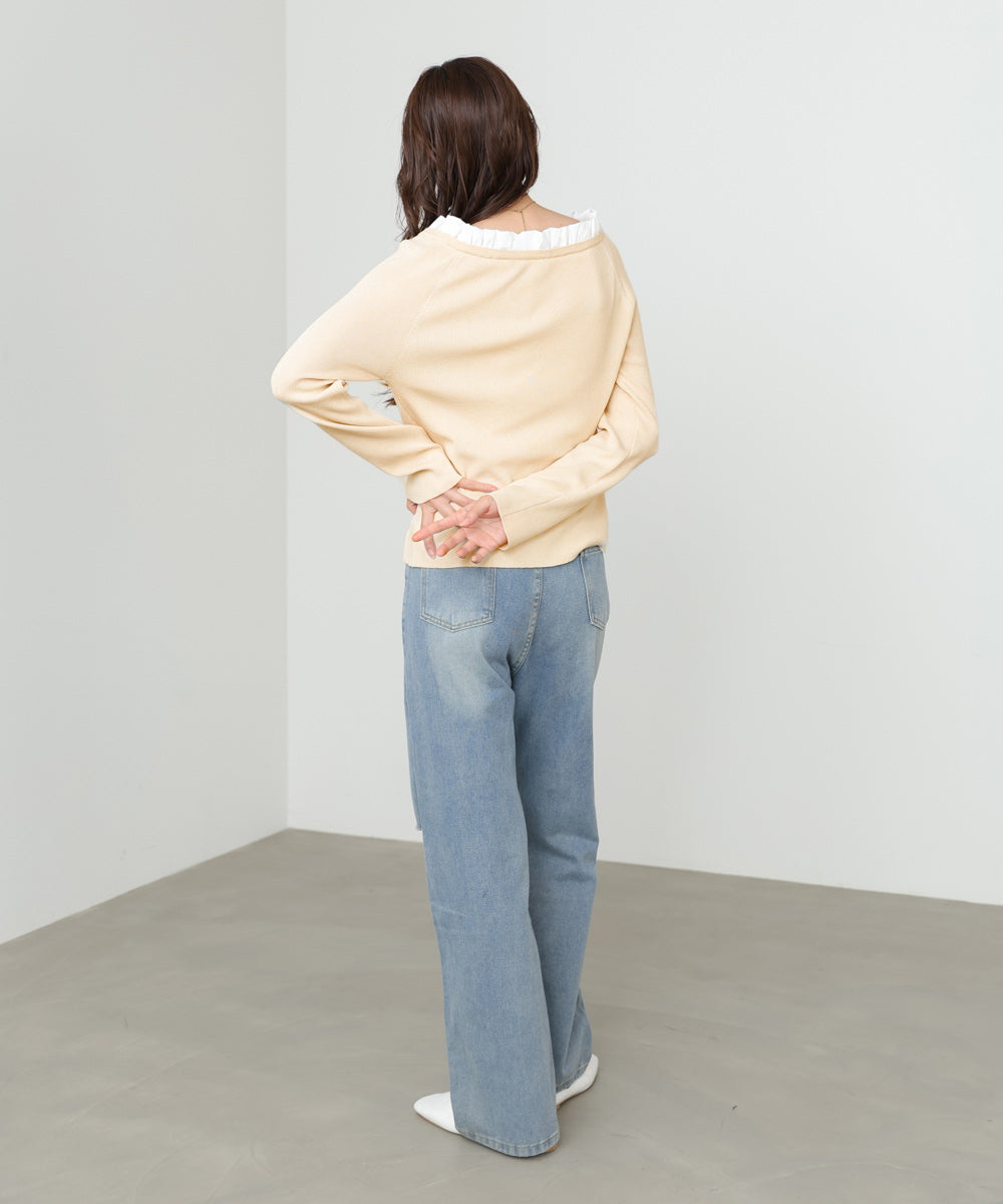 衿フリルニットトップス