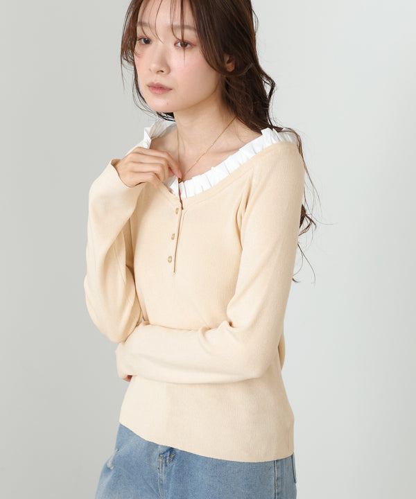 衿フリルニットトップス