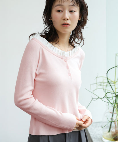 衿フリルニットトップス