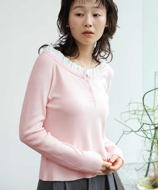 衿フリルニットトップス