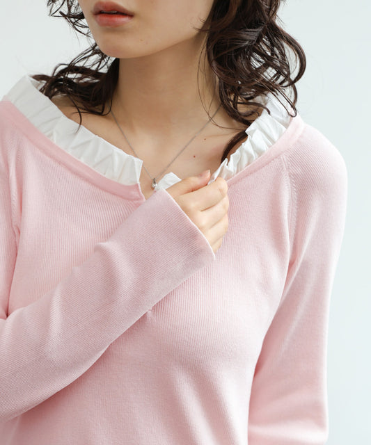 衿フリルニットトップス