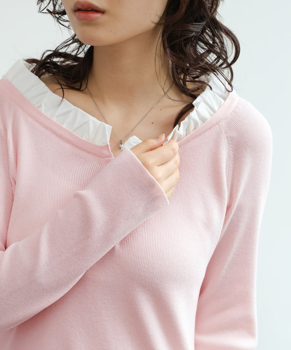 衿フリルニットトップス