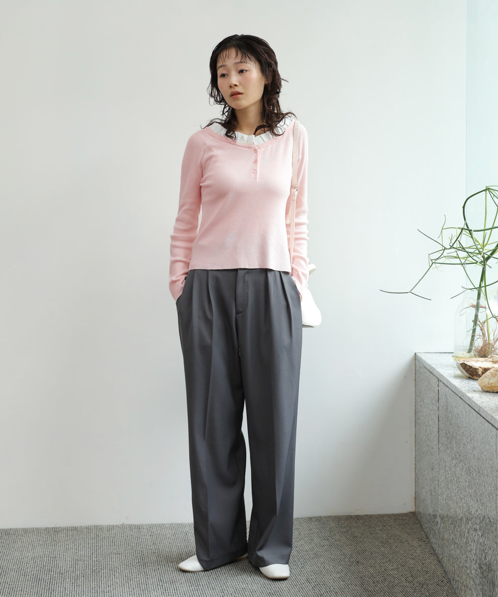 衿フリルニットトップス