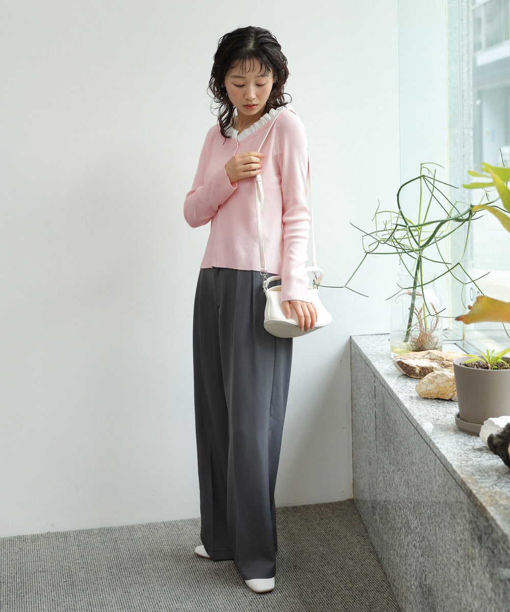 衿フリルニットトップス