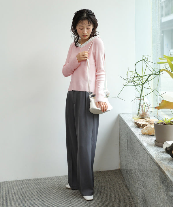 衿フリルニットトップス