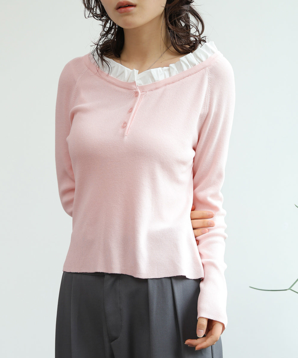 衿フリルニットトップス